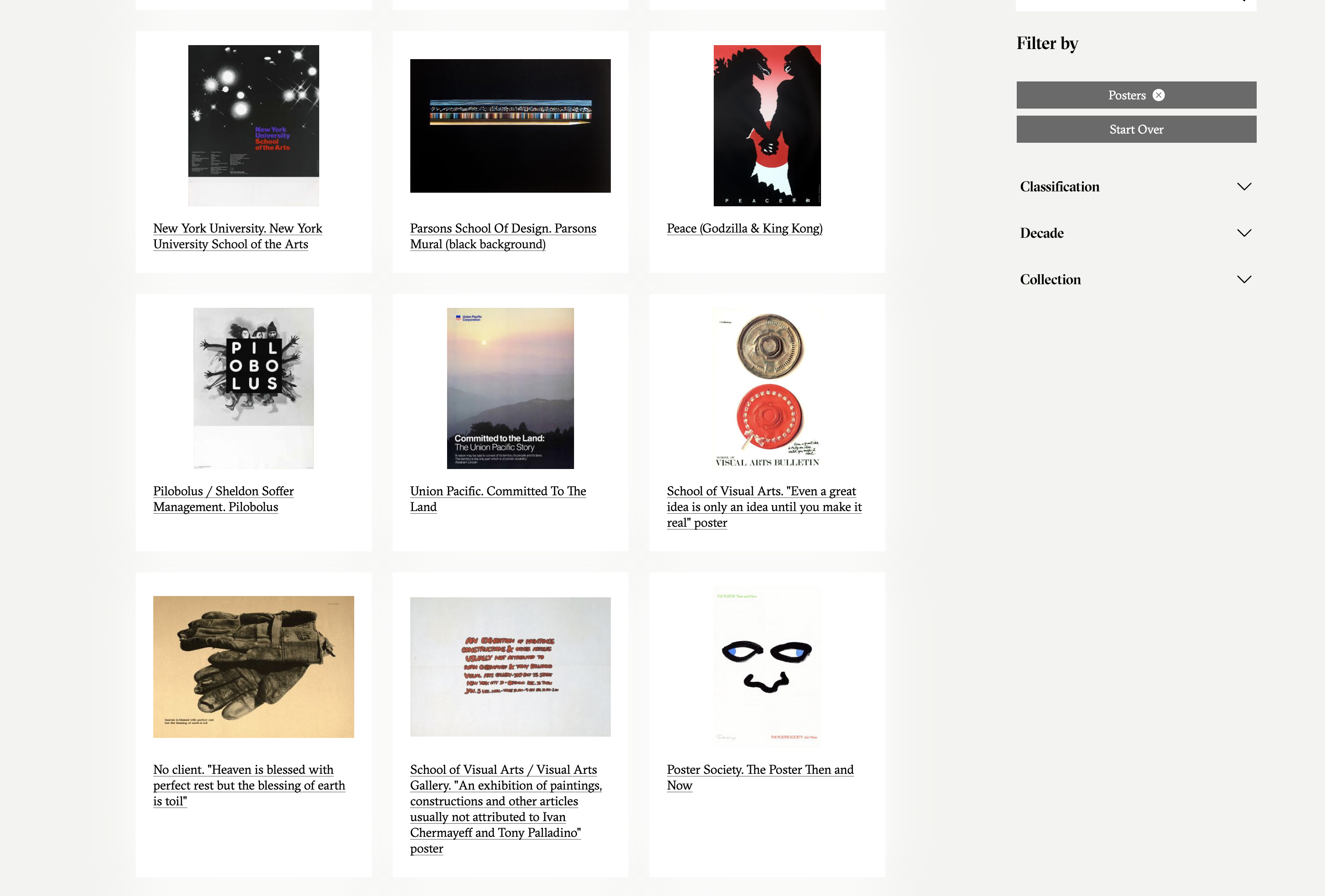objects results page with 9 images